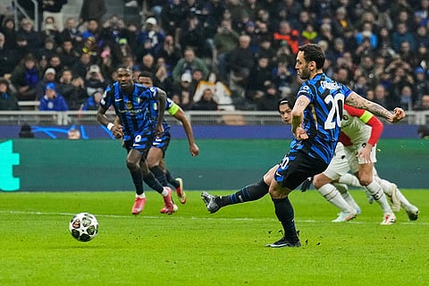 UCL 2024-25, Inter Milan Vs Feyenoord: Inter Milan's Hakan Calhanoglu scores on a penalty kick