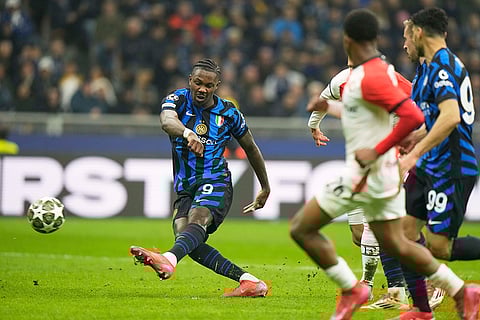 UCL 2024-25, Inter Milan Vs Feyenoord: Inter Milan's Marcus Thuram kicks the ball