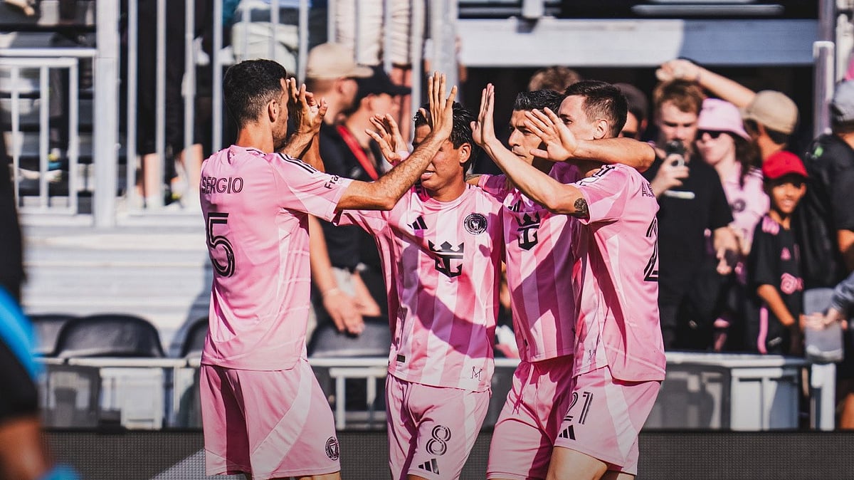 X | Inter Miami : Inter Miami FC celebrates win over Charlotte. 