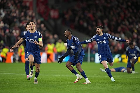 UCL 2024-25, Liverpool Vs PSG: PSG players celebrate after the match