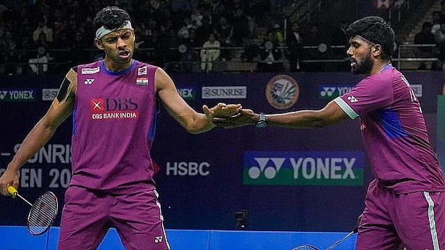 Photo: PTI : File photo of India's ace men's doubles duo Satwiksairaj Rankireddy and Chirag Shetty in action. 