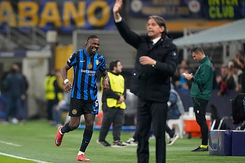 UCL 2024-25, Inter Milan Vs Feyenoord: Inter Milan's Marcus Thuram celebrates after scoring his side's opening goal