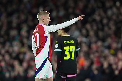 UCL 2024-25, Arsenal vs PSV: Arsenal's Oleksandr Zinchenko celebrates after scoring his side's opening goal