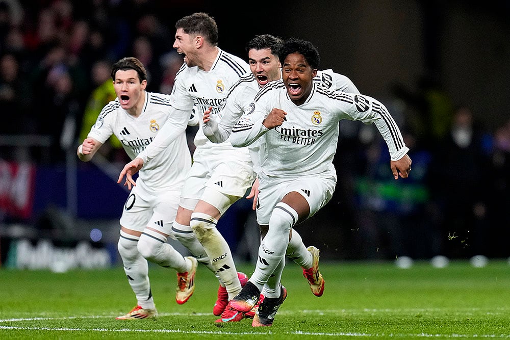 | Photo: AP/Manu Fernandez : UCL 2024-25, Atletico Madrid and Real Madrid: Real Madrid's players celebrate after a penalty shootout