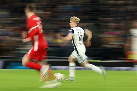 Europa League 2024-25, Tottenham Vs AZ: Tottenham's Lucas Bergvall runs with the ball