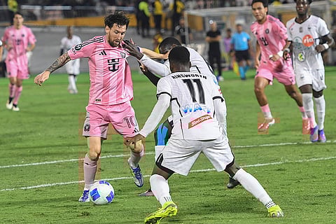 CONCACAF Champions Cup: Inter Miami forward Lionel Messi attempts to keep the ball