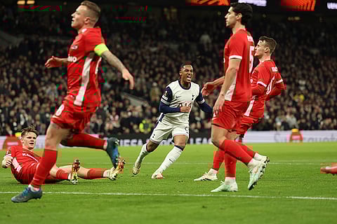 Europa League 2024-25, Tottenham Vs AZ: Tottenham's Wilson Odobert celebrates after scoring