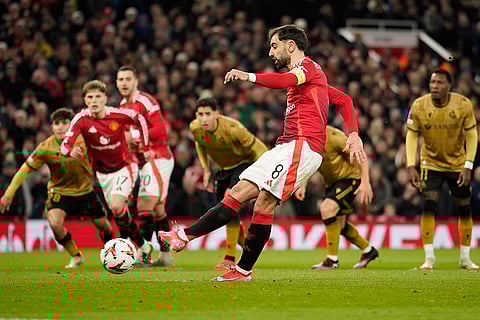 Europa League 2024-25: Manchester United's Bruno Fernandes scores his side's first goal