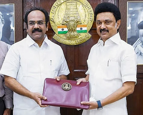 Tamil Nadu Finance Minister Thangam Thennarasu wth CM MK Stalin