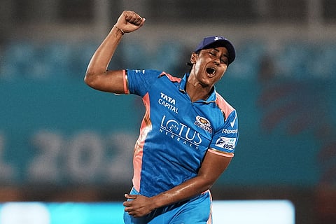 WPL 2025 play-off, MI vs GG: Mumbai Indians' player Hayley Matthews celebrates a wicket