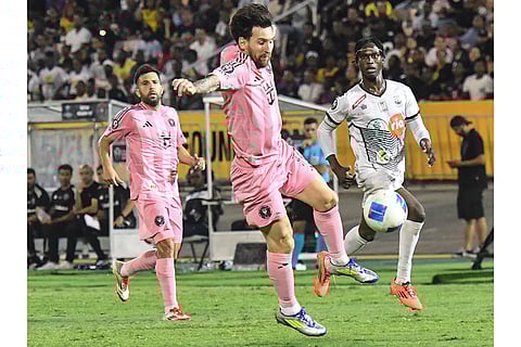 CONCACAF Champions Cup: Inter Miami forward Lionel Messi controls the ball