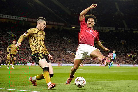 Europa League 2024-25: Real Sociedad's Igor Zubeldia and Manchester United's Joshua Zirkzee challenge for the ball