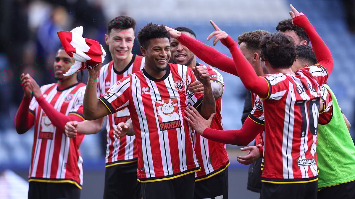 Rhian Brewster celebrates his goal for Sheffield United against Sheffield Wednesday