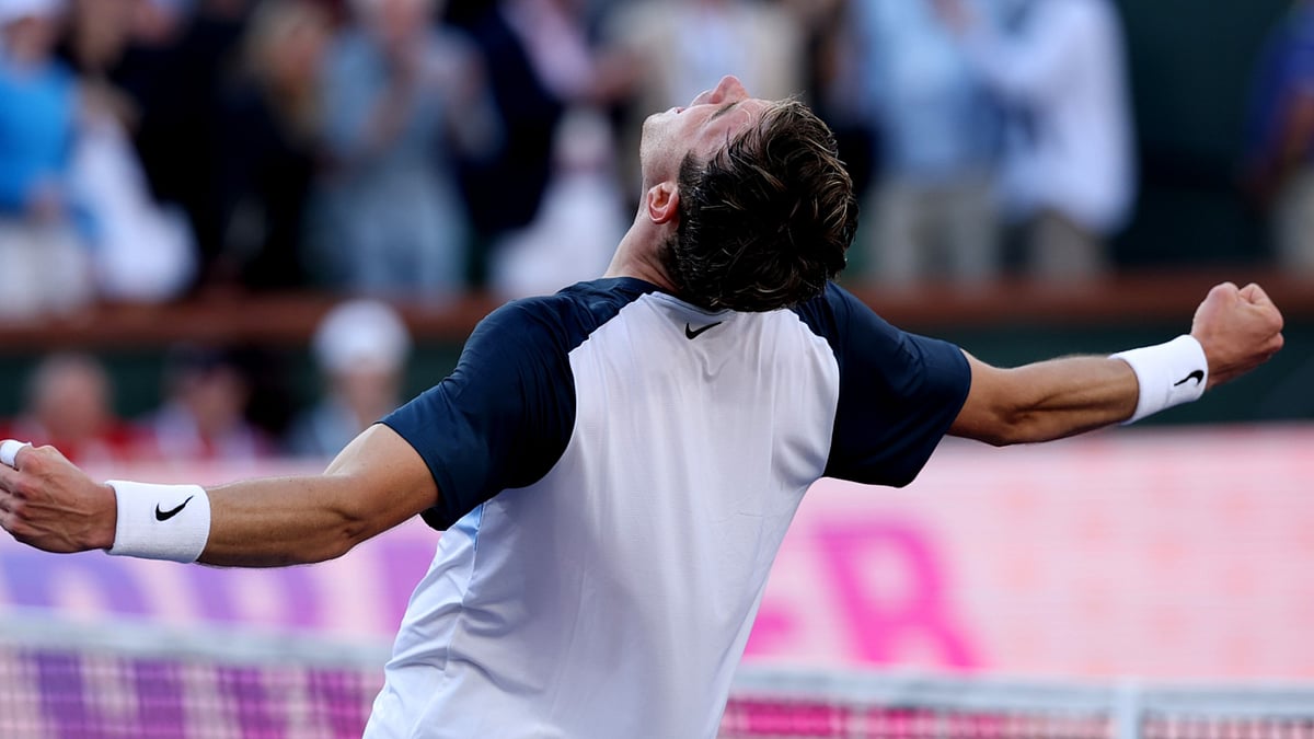 Jack Draper celebrates his win at Indian Wells.