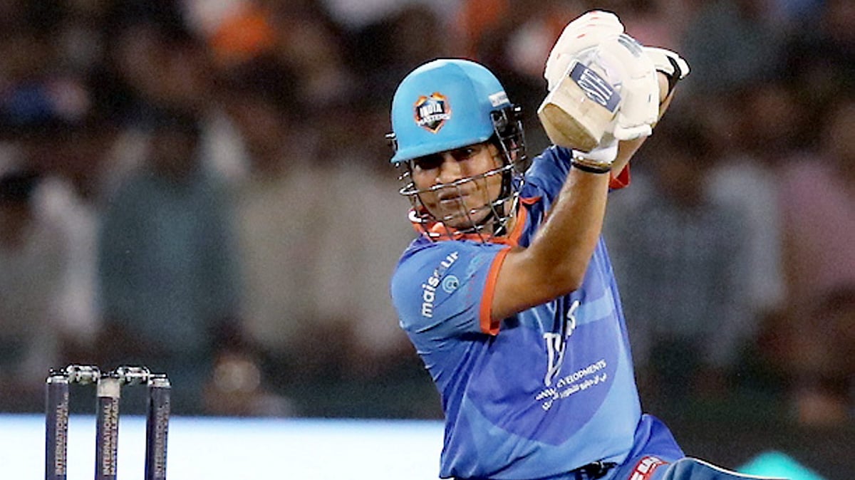 PTI : Sachin Tendulkar drives during the International Masters League final between India and West Indies.