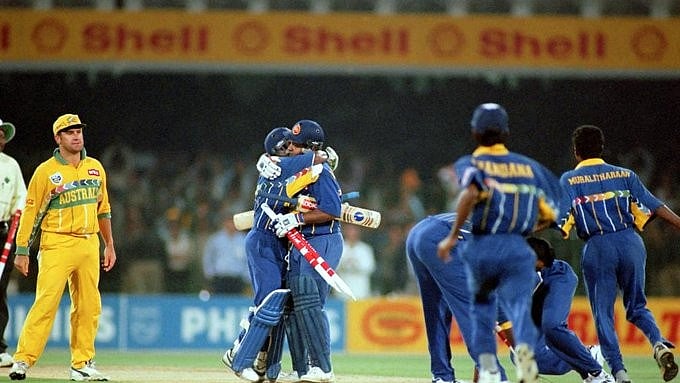 X/ICC : Sri Lankan players celebrate after winning the 1996 World Cup.