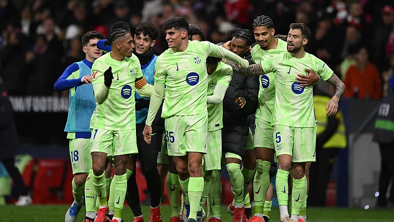 Barcelona celebrate their win over Atletico Madrid - null