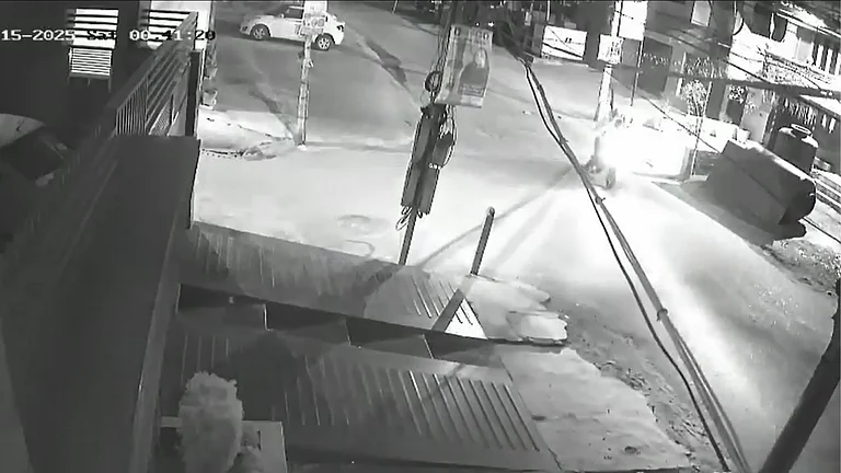 Screengrab from CCTV footage showing the two accused hurling a grenade into Amritsar's Thakurdwara temple - | Photo: X