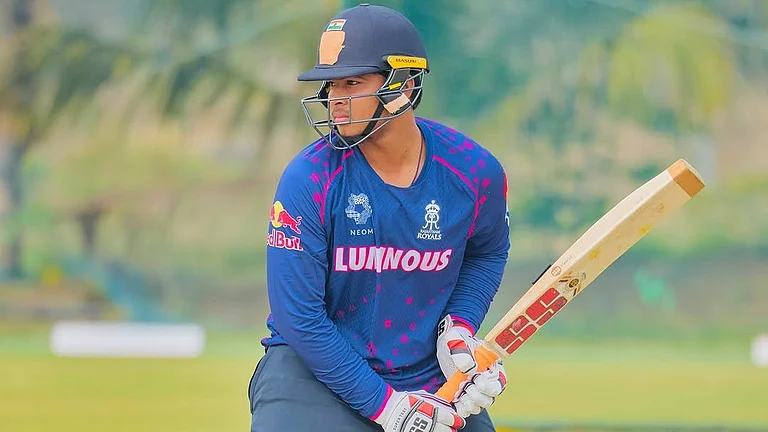 Rajasthan Royals' 13-year-old signing Vaibhav Suryavanshi bats in the nets. - Instagram/Vaibhav Suryavanshi
