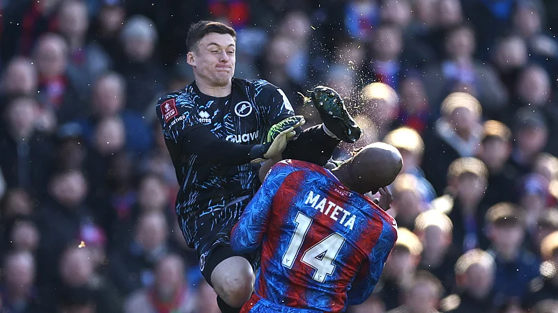 Liam Roberts saw red after a poor challenge on Jean-Philippe Mateta