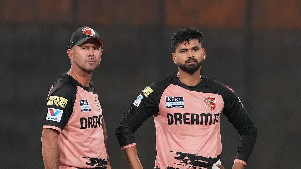 | Photo: X/Punjab Kings : File photo of Punjab Kings head coach Ricky Ponting with captain Shreyas Iyer.