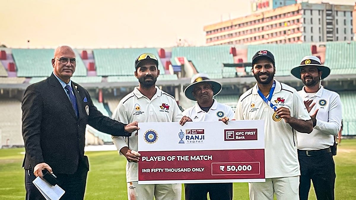 Photo: X | Mumbai Cricket Association : Mumbai's Ranji Trophy team players during a post-match presentation.