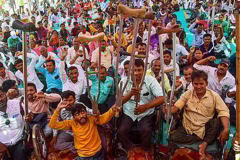 Nav Karnataka Disabled Workers Association protest in Bengaluru