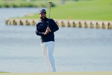 Players Championship Golf: J.J. Spaun reacts to his putt on the 18th green