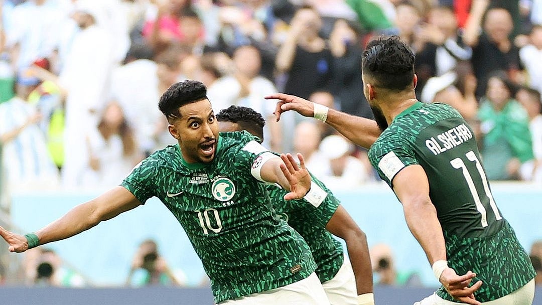 Photo: File : Saudi Arabia football team players during a match.
