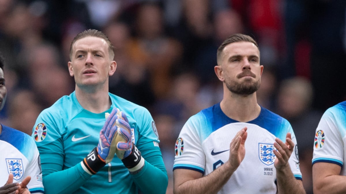 Jordan Pickford and England team-mate Jordan Henderson.