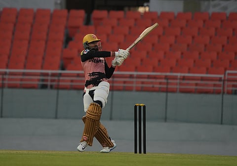 Shreyas Iyer batting during a practice session of the Punjab Kings in Chandigarh.