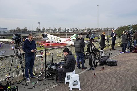 Media sets up nearby as Britain's Heathrow Airport