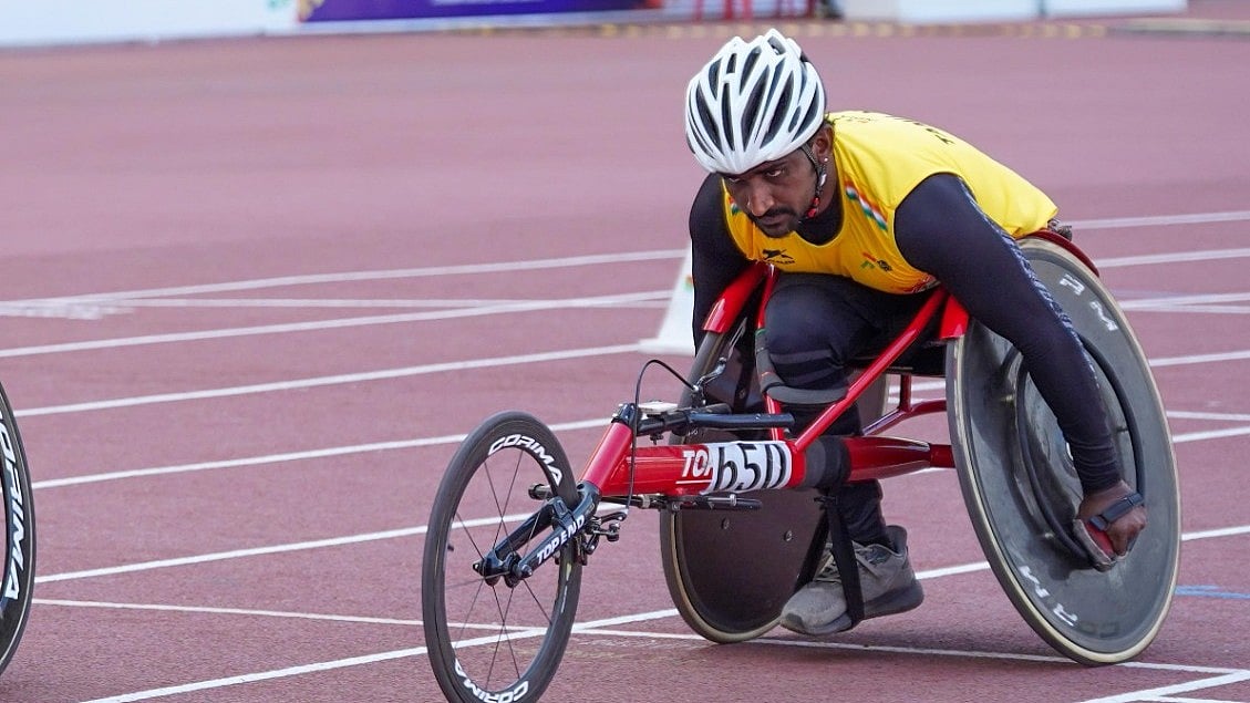SAI : Ramesh Shanguman in action during the Khelo India Para Games 2025 men’s 800m T53/T54 event.