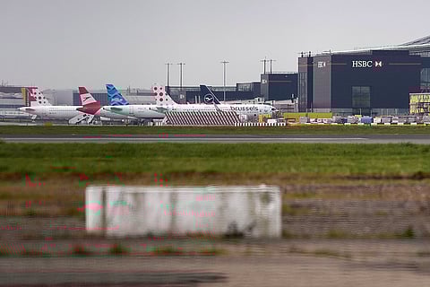 Planes are parked after Britain's Heathrow Airport has shut for a day