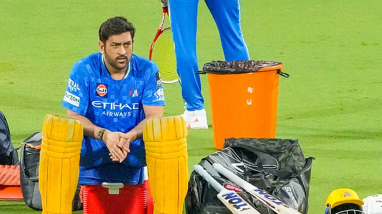Former Chennai Super Kings captain MS Dhoni attends a practice session in Chennai on March 20, 2025. CSK take on visiting Mumbai Indians in their Indian Premier League 2025 opening match. - | PTI Photo