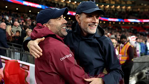 Thomas Tuchel celebrates England's win over Albania.