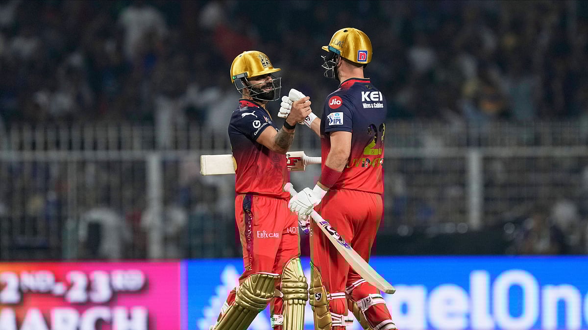 Photo: X | AP Photo/Bikas Das : Royal Challengers Bengaluru's Virat Kohli, left, and batting partner Liam Livingstone celebrate after winning the Indian Premier League cricket match against Kolkata Knight Riders at Eden Gardens in Kolkata.