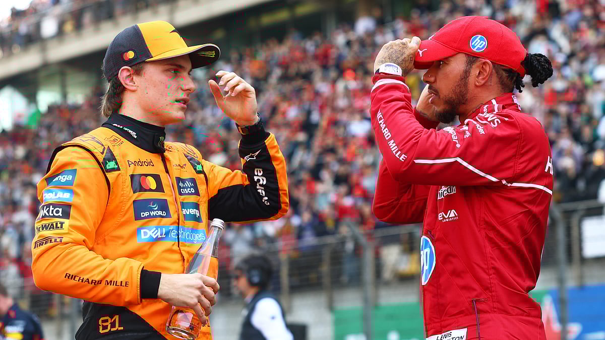 Oscar Piastri and Lewis Hamilton pictured after qualifying on Saturday