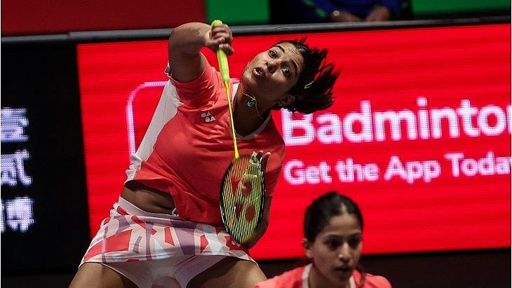 Indian pair of Treesa Jolly and Gayatri Gopichand at Swiss Open 2025. - X | BAI Media