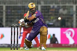 | Photo: AP/Bikas Das : Ajinkya Rahane during Royal Challengers Bengaluru vs Kolkata Knight Riders in IPL 2025