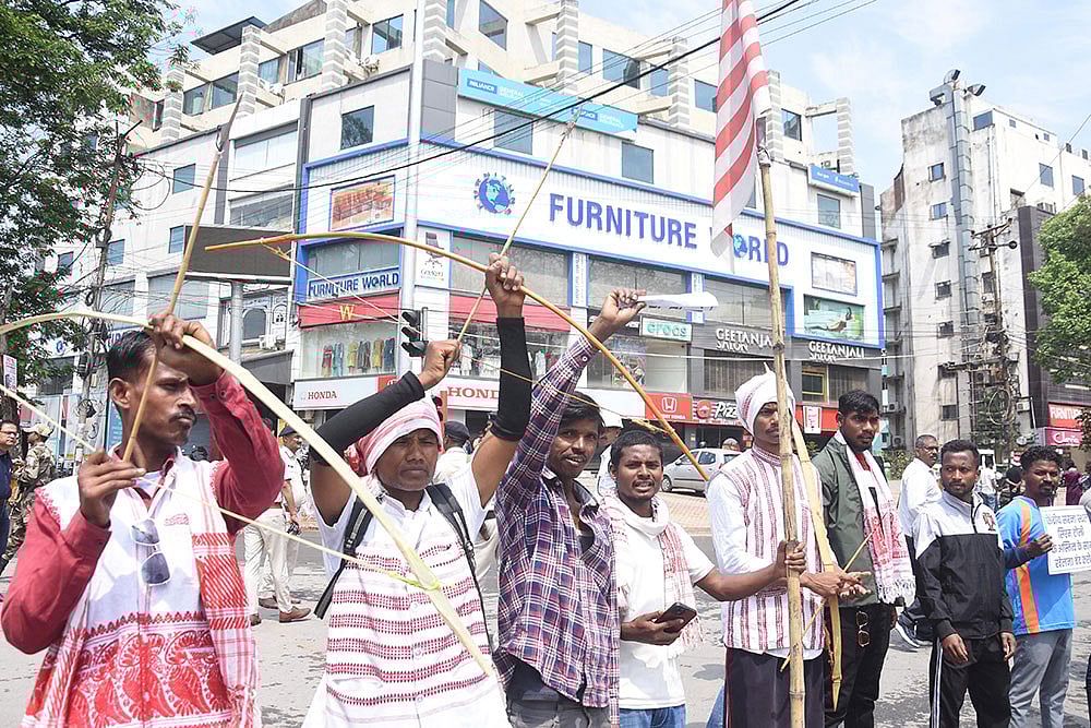 | Photo: PTI : Tribals at protest in Ranchi