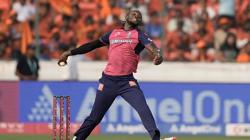 Rajasthan Royals Jofra Archer bowls a delivery. AP