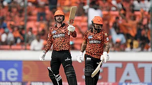AP Photo/Mahesh Kumar A. : Sunrisers Hyderabad's Travis Head celebrates after scoring fifty runs during the Indian Premier League cricket match between Sunrisers Hyderabad and Rajasthan Royals in Hyderabad.