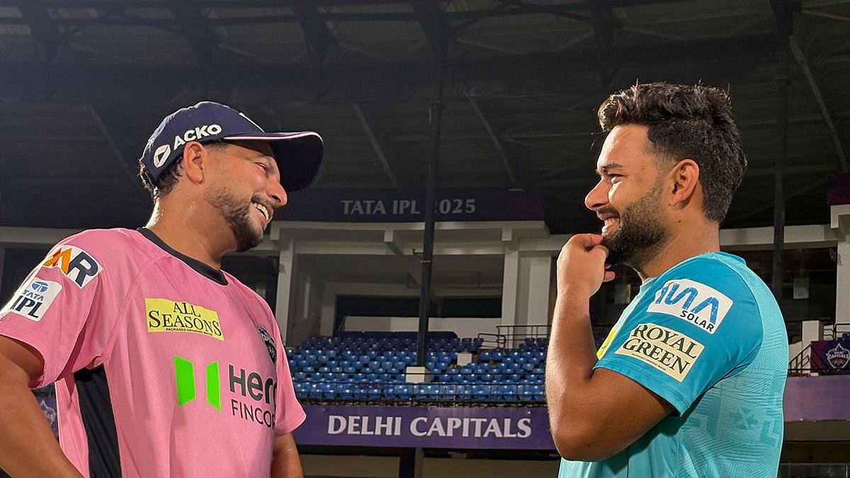 Photo: X | Delhi Capitals : Delhi Capitals spinner Kuldeep Yadav (L) with Lucknow Super Giants captain Rishabh Pant.