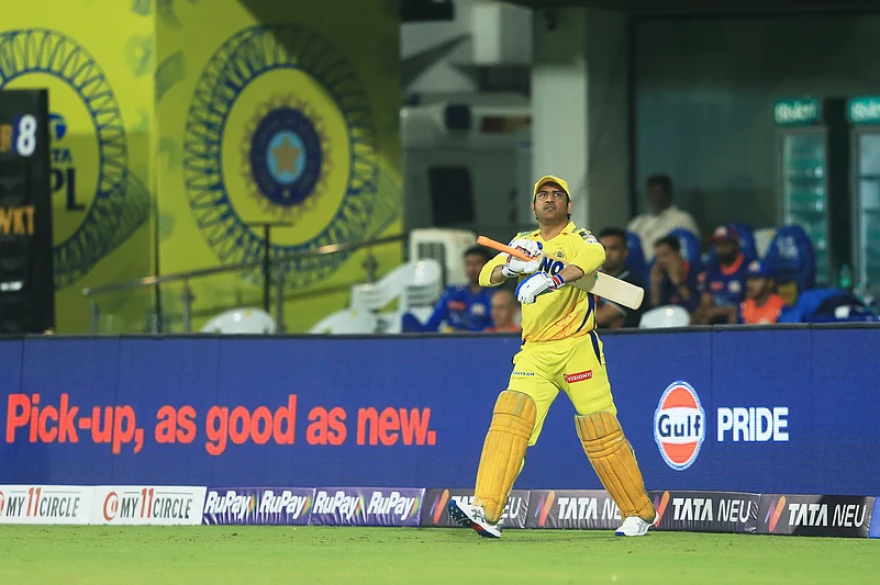 Chennai Super Kings Mahendra Singh Dhoni steps out to bat. AP