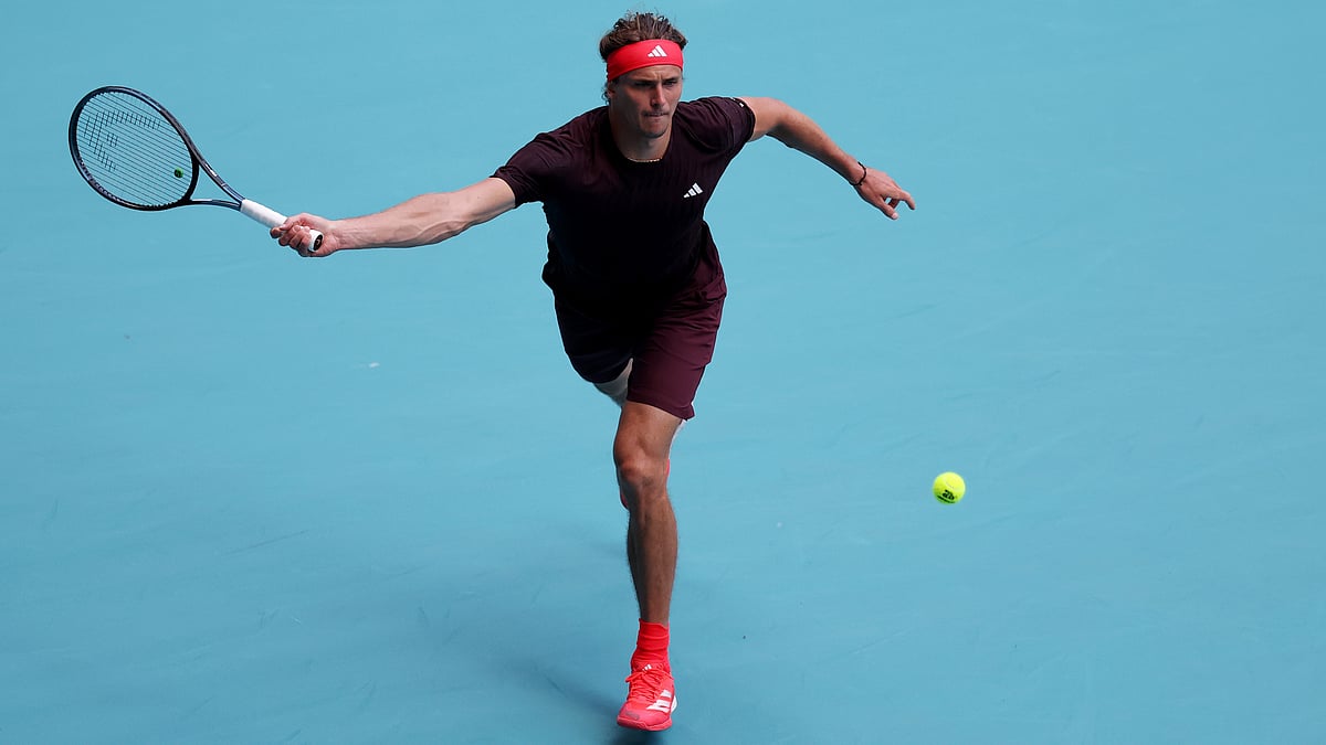 Alexander Zverev in action at the Miami Open on Monday