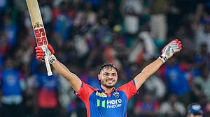 Ashutosh Sharma celebrates after hitting the match-winning six