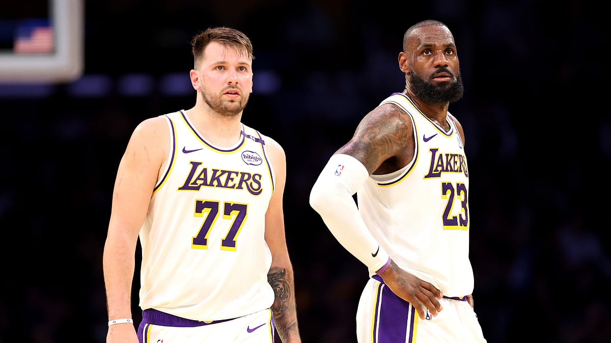 Los Angeles Lakers' Luka Doncic and LeBron James - null