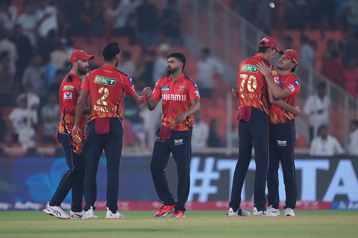 (AP Photo/Ajit Solanki)

 : Punjab Kings' captain Shreyas Iyer greets his teammates following their teams' win in the Indian Premier League cricket match between Gujarat Titans and Punjab Kings at Narendra Modi Stadium in Ahmedabad, India, Tuesday, March 25, 2025. 
