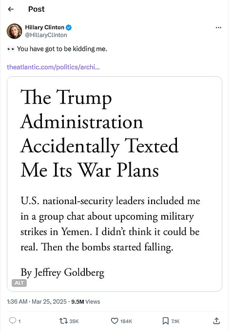 Hillary Clinton reacts to Signal Gate